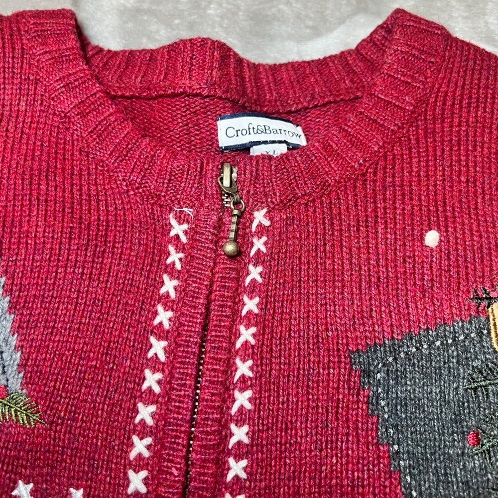 Croft & Barrow Womens Size XL Vintage Style Snowman Zip Cardigan Sweater Red - Picture 6 of 11